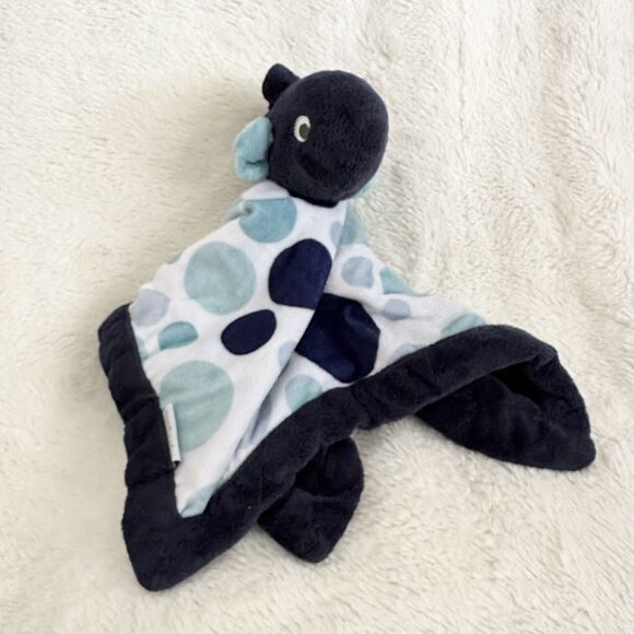 Carter's Baby Whale Lovey Security Blanket Navy Blue Trim Polka Dots Plush Toy - Picture 4 of 7